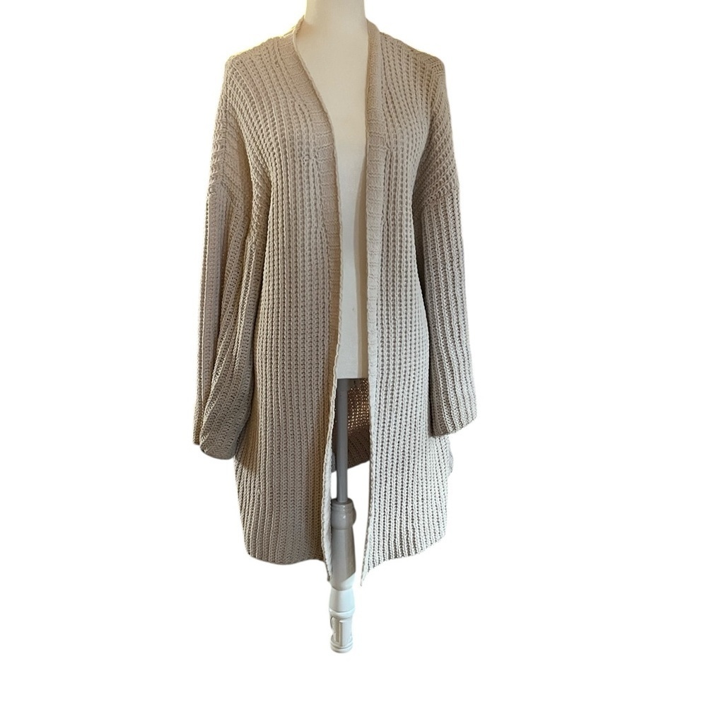 POL Cream Knit Open-Front Long Cardigan Size Medium